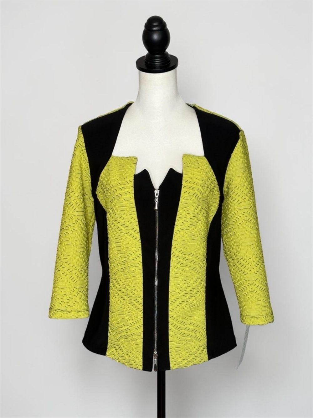 NWT Frank Lyman Lime Green & Black Textured Zip Jacket Blazer • US 12 • 41498